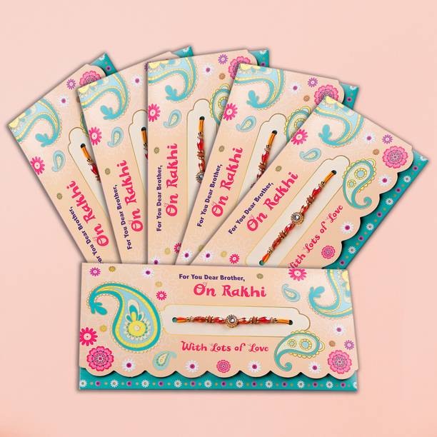 ARCHIES Religious Wonderful Rakhi mailer with Roli chawal and Envelope Pack Of 6 Mauli Thread Rakhi  Set