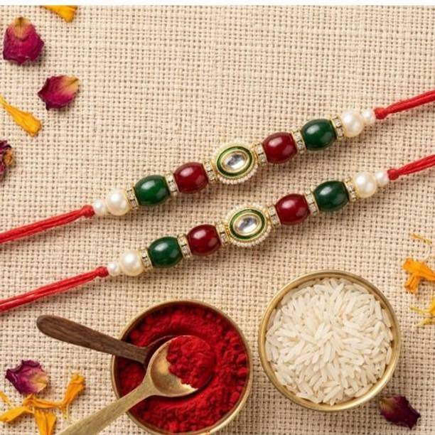 FAHA Collection Designer Premium Designer Rakhi for Brother with Kundan Beads Raksha Bandhan Gift Rakhi Pearl Rakhi  Set
