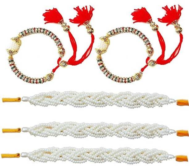 Forty Wings Bhaiya Bhabhi 5 Rakhi Combo Set For Brother And Bhabhi 2 Pcs Bhabhi Bangle Kada Rakhi Set Pearl Rakhi  Set