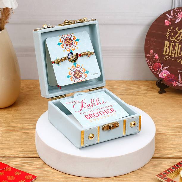 ARCHIES Thread Classic Heritage Grey Rakhi Treasure Box Gold Finish Rakhi  Set
