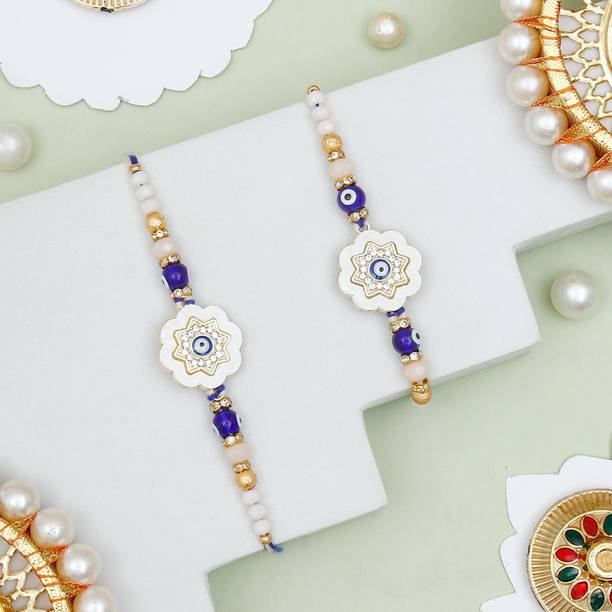 Thread Premium Floral Evil Eye Rakhi Set for Brother With Rakhi Greeting Card Assorted Rakhi, Greeting Card, Chawal Roli Pack Set by ARCHIES