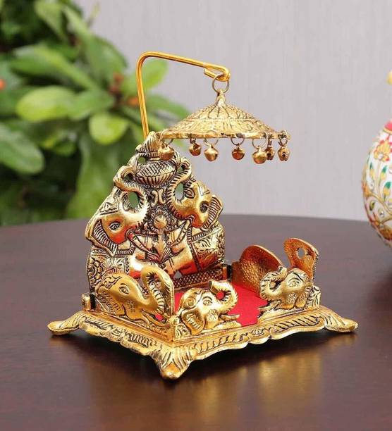 BattlePoint Krishna idol Metal Singhasan for Laddu Bal Gopal for Pooja,Religious Gift item Decorative Showpiece  -  11 cm