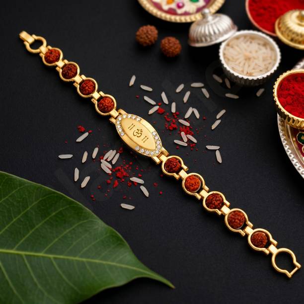 Glamshe Rudraksh RA5 Gold Rakhi  Set
