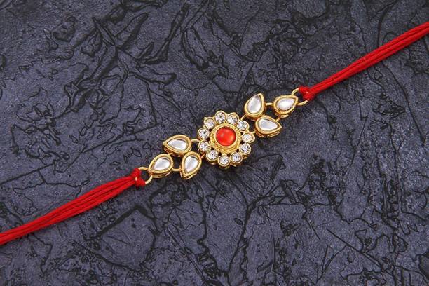 Dcrab Designer A4_Unique_SA294 Gold Finish Rakhi, Chawal Roli Pack  Set