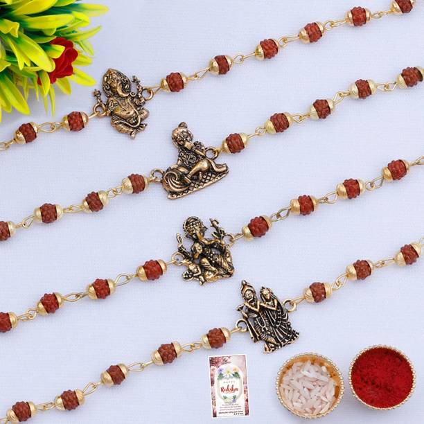 SILVER SHINE Rudraksh NEWFIRST-3622-3625-3626-3627 Mauli Thread Rakhi  Set
