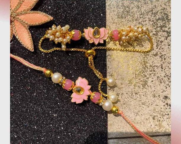 catalyst venture Bhaiya Bhabhi CR 606 Kundan, Gold Finish Rakhi, Lumba  Set