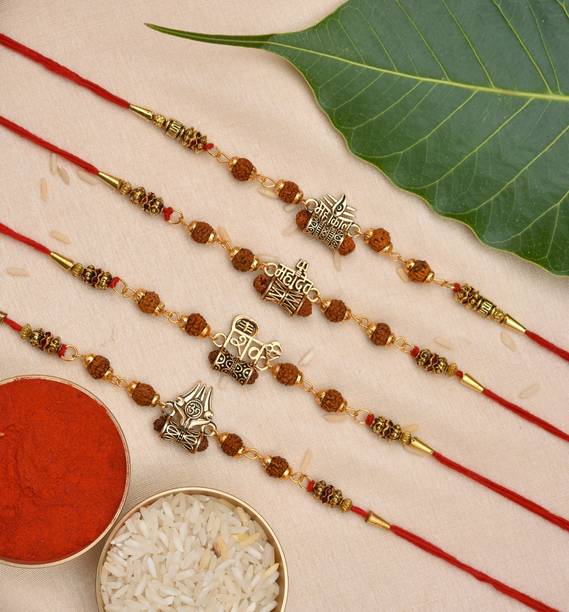 PRIDE STORE Rudraksh Mahadev Mahakal Trishul Rudraksh Rakhi Set With Greeting Card Mauli Thread Rakhi, Chawal Roli Pack, Greeting Card  Set