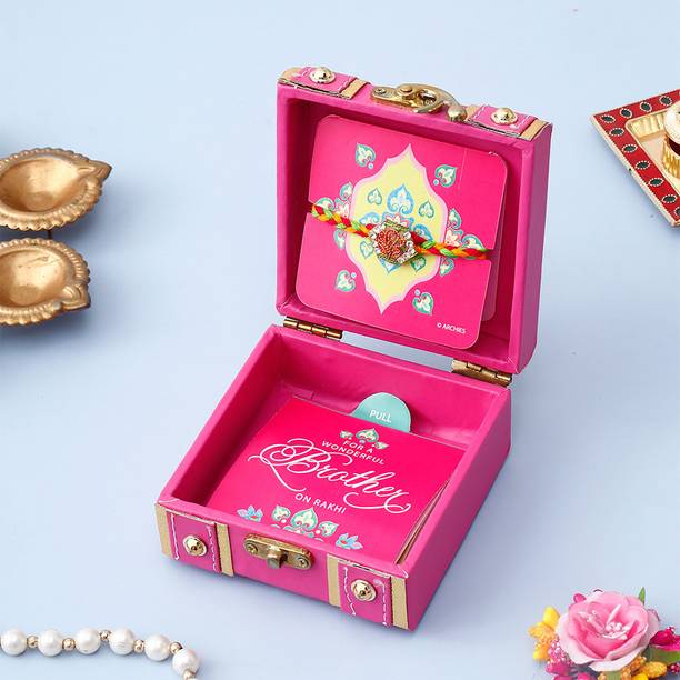 ARCHIES Thread Royal Magenta Ganesha Rakhi Treasure Box Gold Finish Rakhi  Set