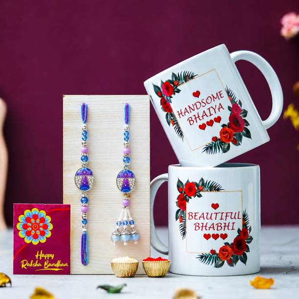 Tonkwalas Designer Rakhi Gift Set For Brother Combo With Roli Chawal Greeting Card- MGP-5 Mauli Thread Mug, Rakhi, Lumba, Greeting Card, Chawal Roli Pack Set