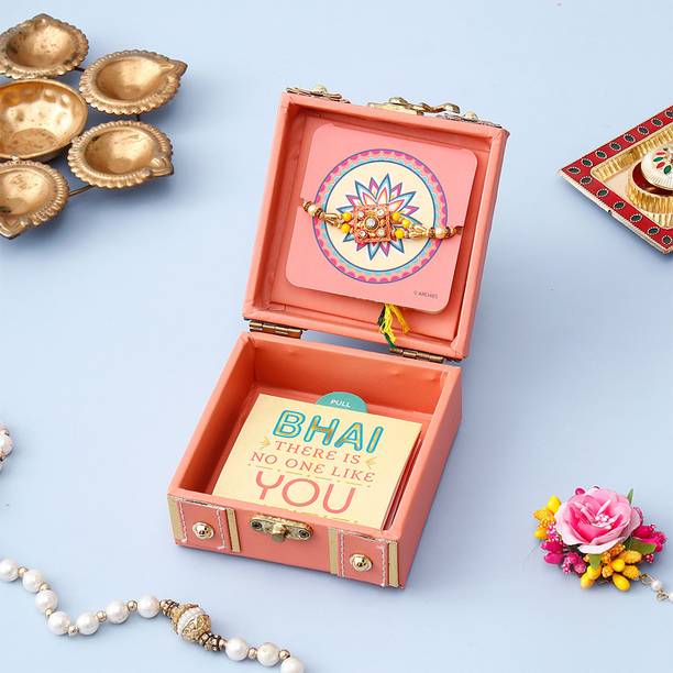 ARCHIES Thread Coral Charm Beaded Rakhi Treasure Box Gold Finish Rakhi  Set