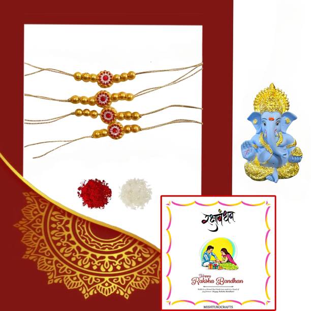 Mishtukocrafts Thread rakhiganeshskyblue4 Assorted Rakhi  Set