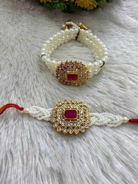 aya store Bhaiya Bhabhi AYA_0102 Pearl, Mauli Thread, Plastic (PVC) Rakhi Set