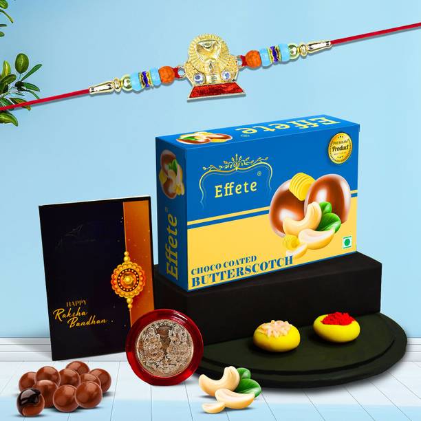 Effete Designer Rakhi set of 1 with butter sotch (32gm)| Rakhi for Brother/sister| K1_749_BS32 Assorted Rakhi, Greeting Card, Coins, Chawal Roli Pack  Set