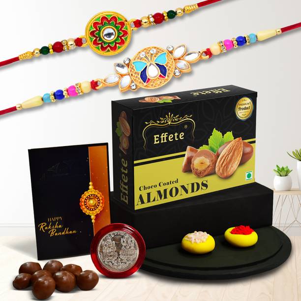 Effete Rakhi Combo for Brother with Chocolate Almond (32-GM)Rakhi Set |K2_513+514_CA32 Assorted Gift Box
