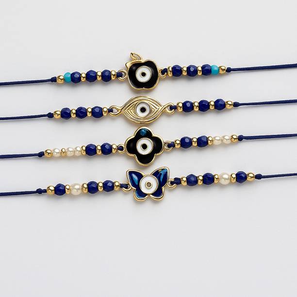 Plusbeauty Bhaiya Bhabhi Evil Eye Rakhi Set for Bhaiya / Brother Set 4 Rakhis Mauli Thread Rakhi  Set