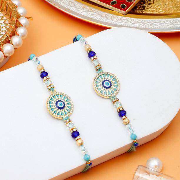 Thread Premium Evil Eye Designer Rakhi Set for Brother With Rakhi Greeting Card Assorted Rakhi, Greeting Card, Chawal Roli Pack Set by ARCHIES