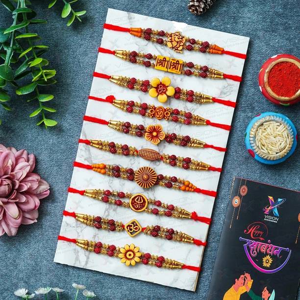 Xvision Bracelet Rakhi for Bro Designer-TT-Double Line Assorted Rakhi  Set