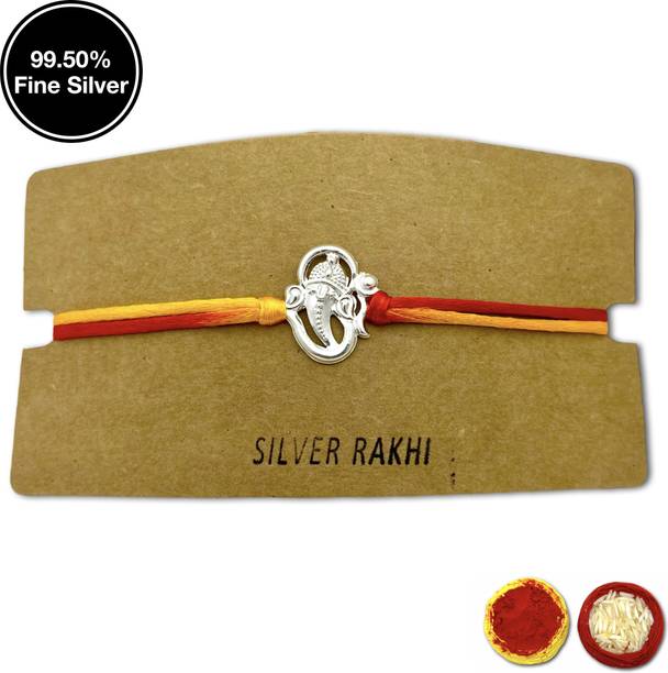 SilverRakhi Bracelet 99.50 Silver Rakhi for Brother | Ganesha Silver Rakhi WITH OM SIMBAL Silver Rakhi  Set
