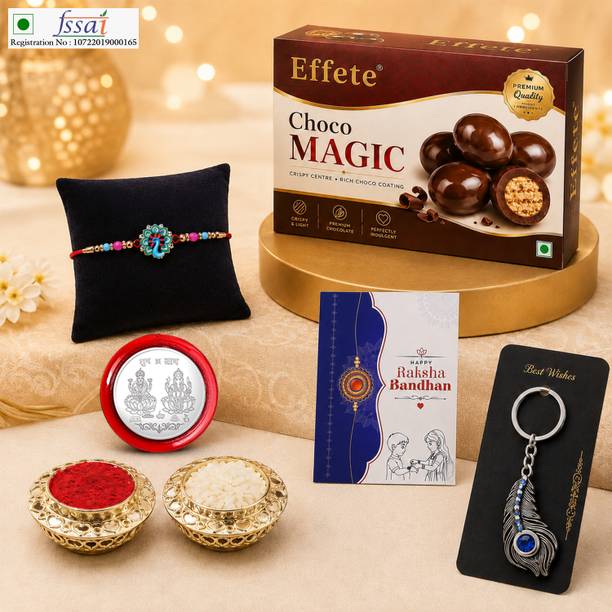 Effete Rakhi With Chocolate|Roli-chawal|Coin|Greeting Card_K1_1894+17703_CM32 Assorted Gift Box