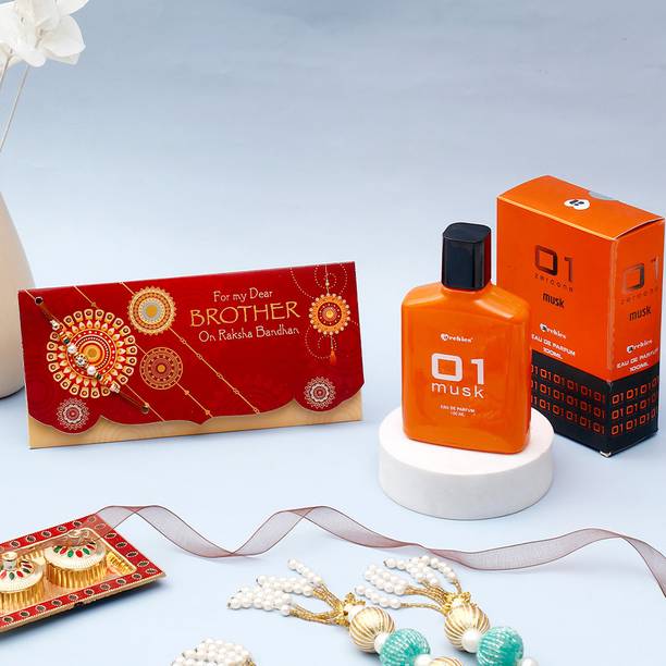 ARCHIES Thread For My Dear Brother' Rakhi Mailer With 01 Musk Perfume Assorted Rakhi, Perfume  Set