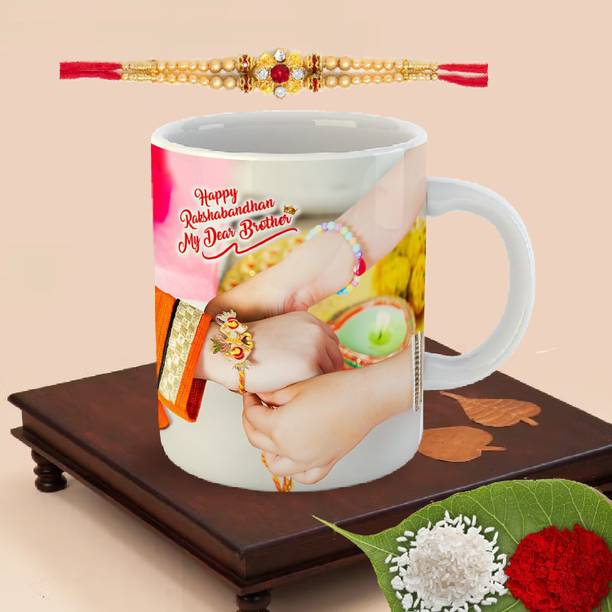 Bhaiya Bhabhi MUG-5426-RAKHI Mauli Thread Rakhi, Mug, Greeting Card, Chawal Roli Pack Set by HAENGSYO