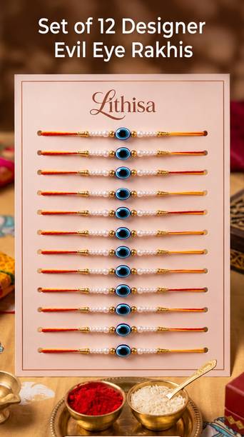 LITHISA Designer Evil Eye Najar Rakhi Set Of 12 Pcs With Free Roli Chawal | Rakhi Set Mauli Thread, Plastic (PVC) Rakhi Set