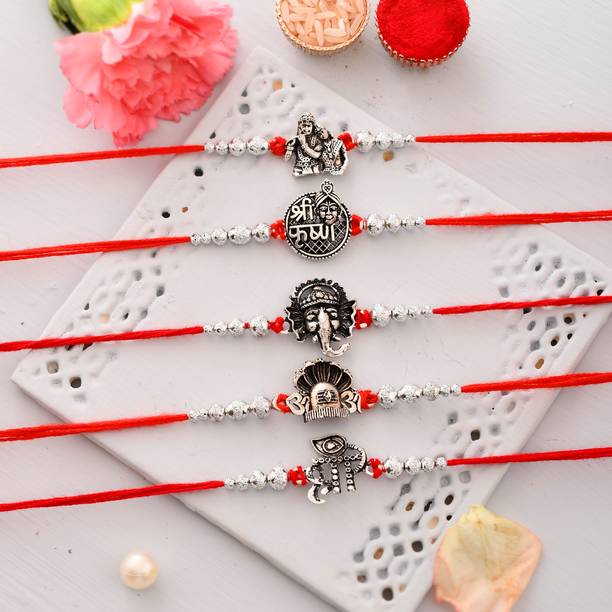 PRIDE STORE Religious Rakhi, Rakhi for Brother-Greeting Card-Tilak Pack -7807 Mauli Thread Rakhi, Greeting Card, Chawal Roli Pack  Set