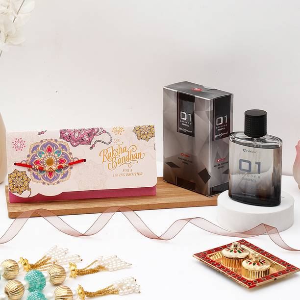 ARCHIES Thread For A Loving Brother' Mailer With Black Diamond Perfume Assorted Rakhi, Perfume  Set