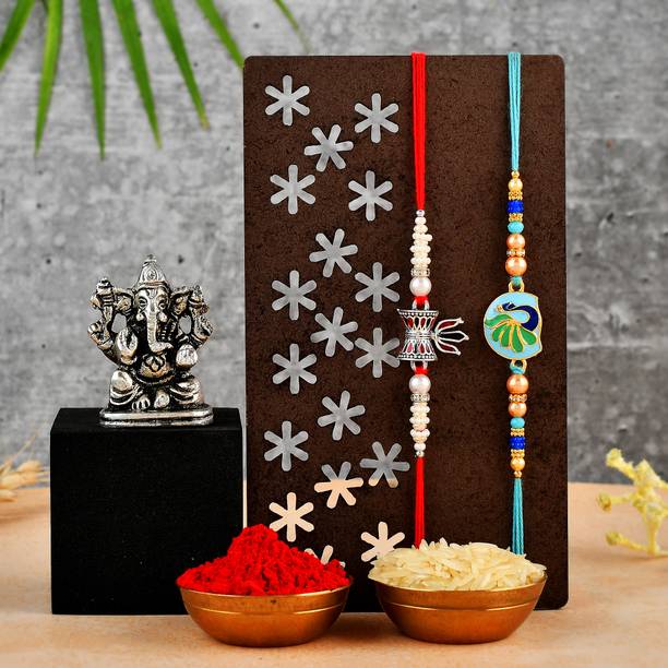 Tonkwalas Designer Rakhi Gift Set For Brother Combo With Roli Chawal Greeting Card- SG2-C18-C23 Mauli Thread Showpiece, Rakhi, Greeting Card, Chawal Roli Pack  Set