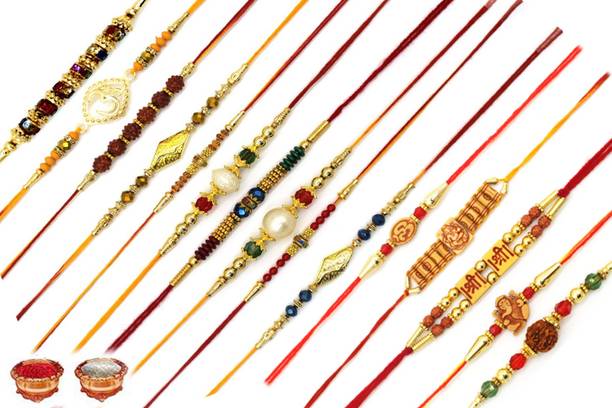 Uniquedezines Designer RK-N2+N4TON17-15P-RC_Uniq Mauli Thread Rakhi  Set