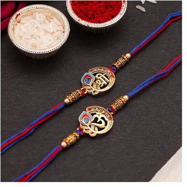 CraftVatika Religious RAKHI376 Assorted Rakhi, Greeting Card, Chawal Roli Pack  Set