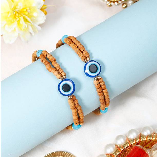 Thread Evil Eye Stylish Bracelet Rakhi Set for Brother With Rakhi Greeting Card Assorted Rakhi, Greeting Card, Chawal Roli Pack Set by ARCHIES