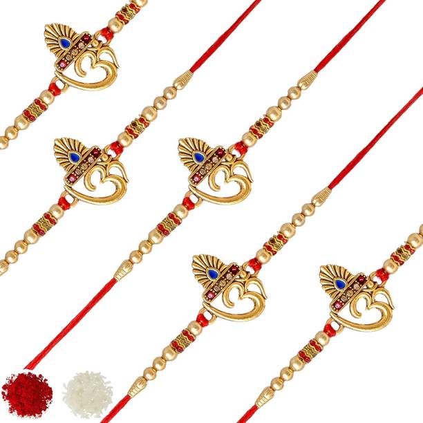 Meira Jewellery Designer BHL 2120 Assorted Rakhi, Greeting Card, Chawal Roli Pack  Set