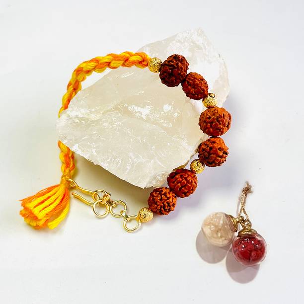 Shivkosha Designer Rudraksha Bracelet Rakhi Healing Crystal for Spiritual Growth & Blessings Yarn Chawal Roli Pack  Set