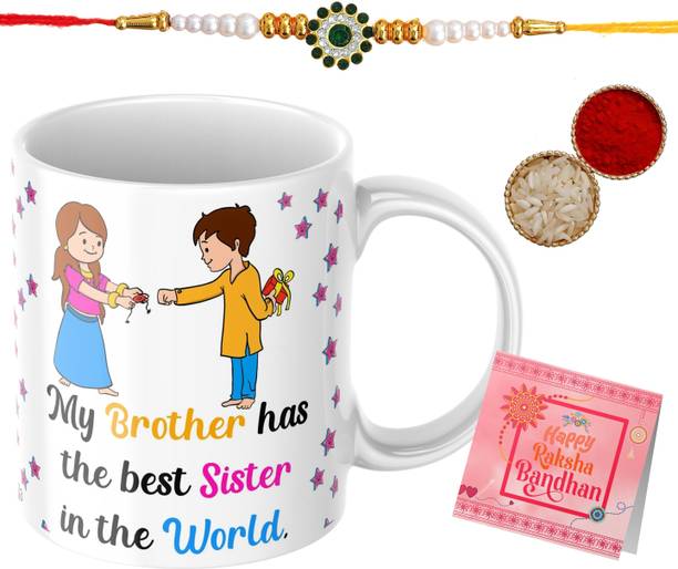 YAYAATI Rakhi with mug _ _PS114_PS1707 Assorted Rakhi, Mug, Greeting Card, Chawal Roli Pack  Set