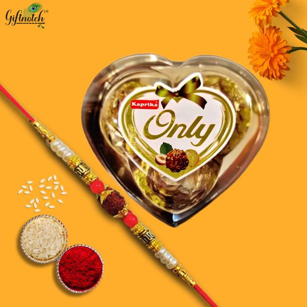 Giftnotch Heart Rudraksh Rakhi -7 Special Designer Rakhi,Chocolate Box,Kumkum Rice Sachet Assorted Gift Box