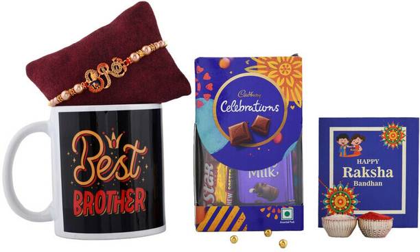 PRIDE STORE Thread Best Rakhi for Brother gift -220-B-BROTHER-B.BRO-50CELB-3N Mauli Thread Rakhi, Mug, Chawal Roli Pack, Greeting Card  Set