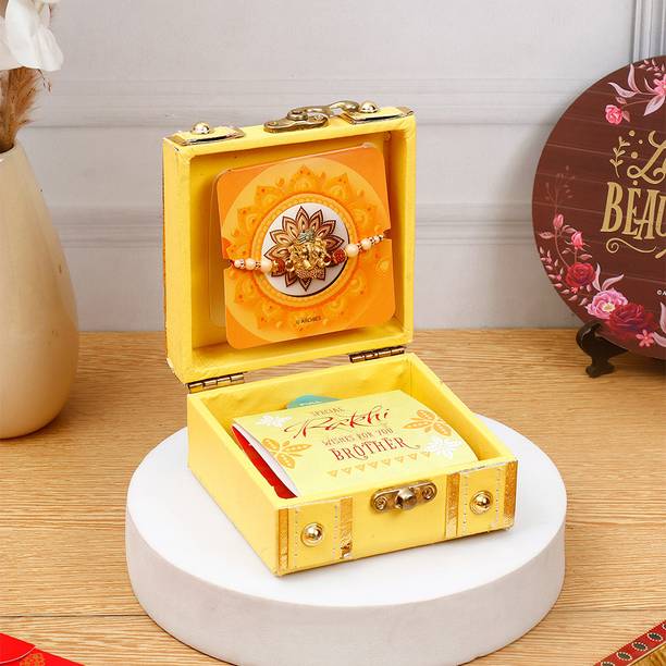 ARCHIES Thread Golden Ganesha Rakhi Treasure Box Gold Finish Rakhi  Set