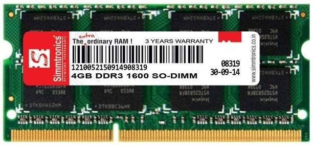 simtronics Simmtronics DDR3 4 GB Laptop (1600 MHz (PC 12800) with 3 Year Warranty)
