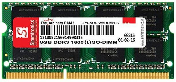 SIMMRTONICS DR3 1600 8GB LAPTOP DDR3 8 GB (Single Channel) Laptop (DR3 1600 8GB LAPTOP)