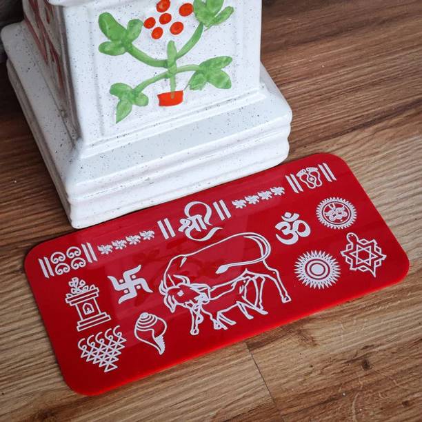 CHITRASHILA Gau Mata Chaitrangan Rangoli Acrylic Printed for Door Entrance - 12*6 inch (RED) Rangoli Stencil