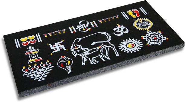 Chaitrangan Art Granite Rangoli 12 Inch X 6 Inch Om, Swastika, Kamadhenu cow Rangoli Stencil