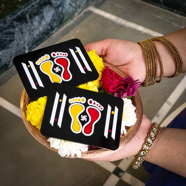 CHITRASHILA Laxmi Charan Paduka for Door Entrance, Pooja Ghar Acrylic Printed - Pack of 2 Rangoli Stencil