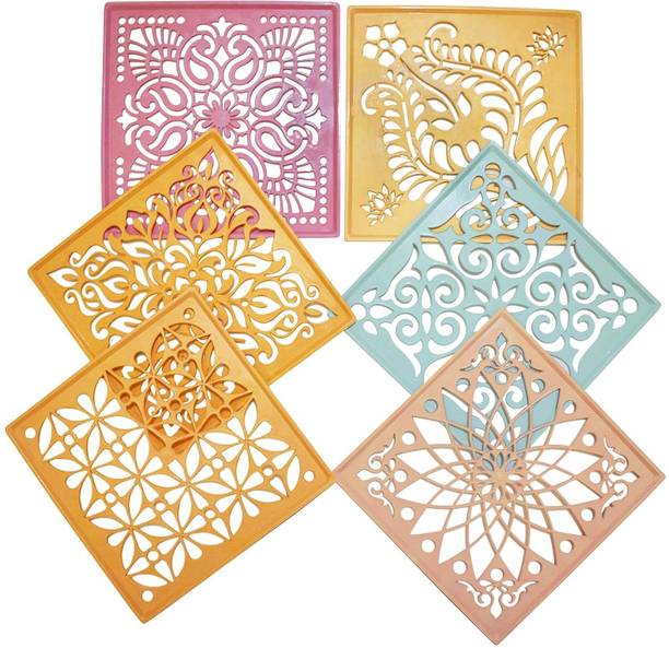 Jayshri handicrafts 6 Designer Square Rangoli Stencils Making Kit Rangoli Flowers Making Stencils Rangoli Stencil