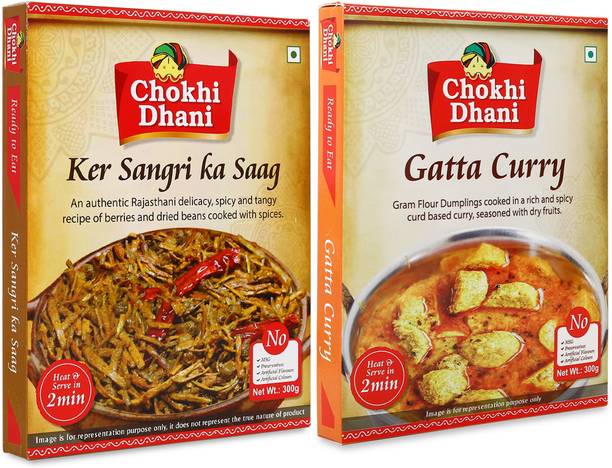Chokhi Dhani by Chokhi Dhani Ker Sangari Ka Saag 300Gm, Gatta Curry 300Gm, Ready To Eat Product, Combo 0.6 kg