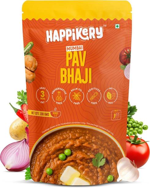 Happikery Ready to Eat Pav Bhaji (Veg-Mix, 1-2 Servings). Ready To Eat in 3 Mins