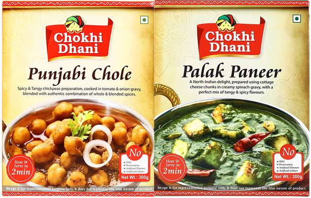 Chokhi Dhani Punjabi Chole 300Gm, Palak Paneer 300Gm, Ready To Eat Product, Combo 0.6 kg
