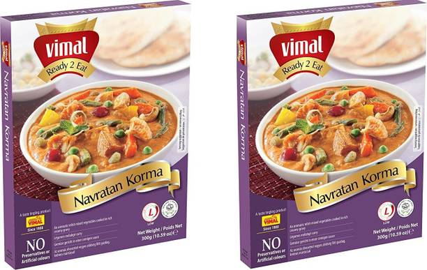 VIMAL Ready to Eat Delicious Navratan Korma Panjabi Vegetarian Meal with No Added Preservative and Colors - 300g Each | Pack of 2 600 g