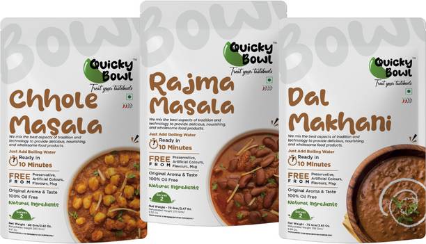 Quicky Bowl Instant Meal Combo: Rajma Masala + Chhole + Dal Makhani | Ready to Eat 570 g