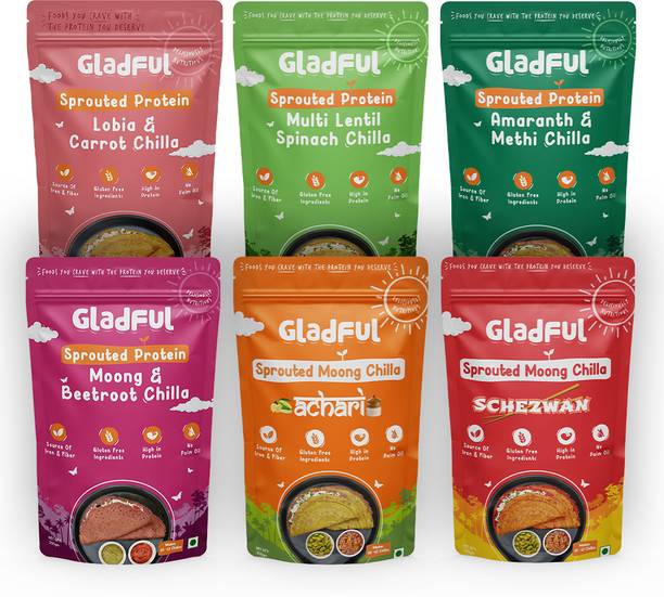 Gladful High-Protein Achari, Schezwan, Beetroot, Spinach, Carrot, Methi Chilla/Dosa Mix, 200 g